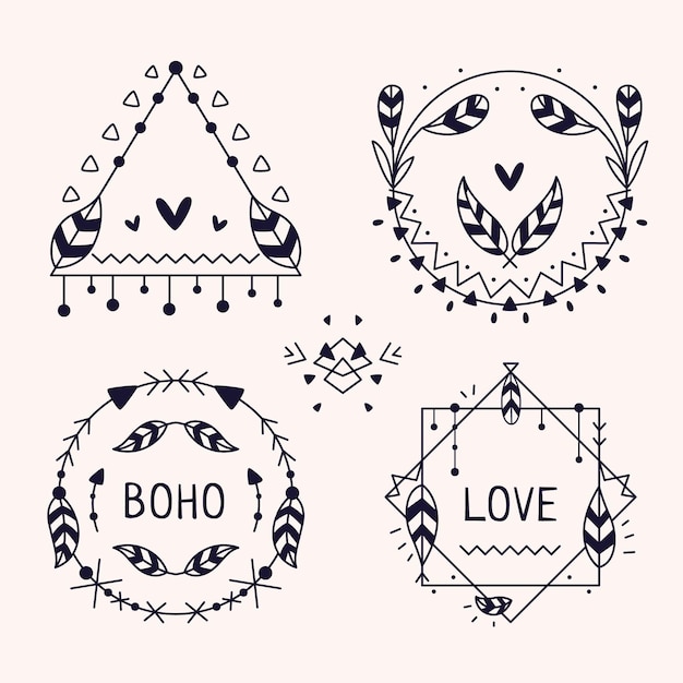 무료 벡터 평면 디자인 boho 프레임 컬렉션