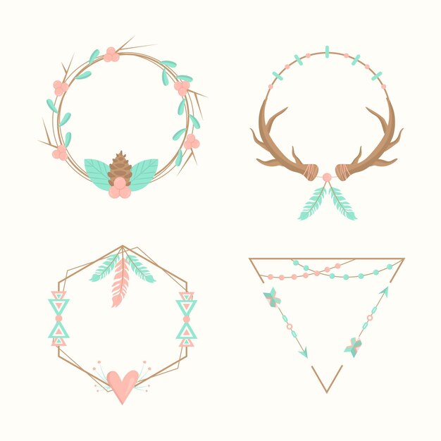 Flat design boho frame collection