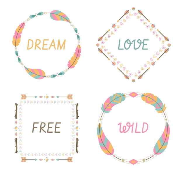 Flat design boho frames collection