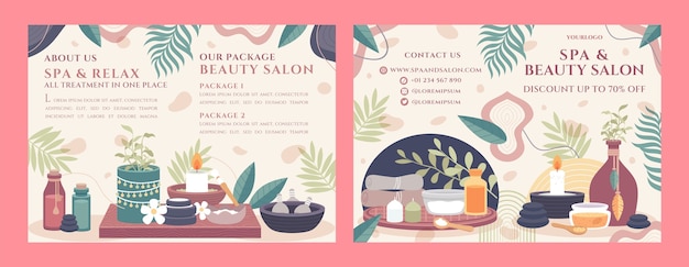 Free vector flat design boho spa treatment brochure template