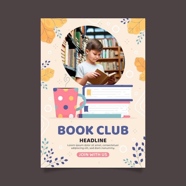 Flat design book club poster template