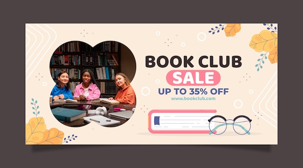 Free vector flat design book club sale banner