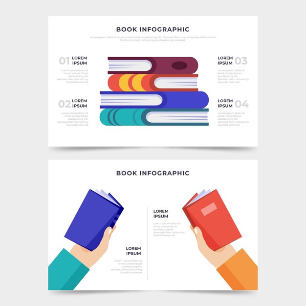 Free vector flat design book infographics