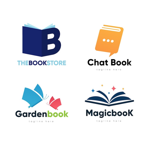 Flat design book logo pack