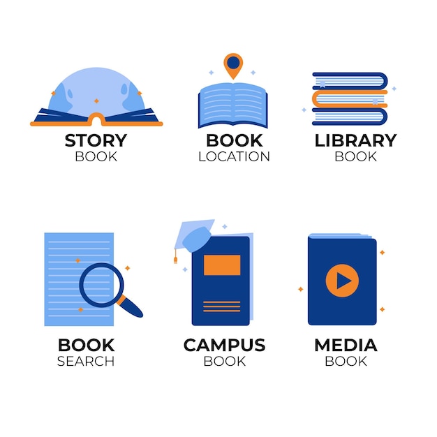 Flat design book logo set