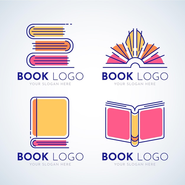 Vettore gratuito set di logo del libro design piatto