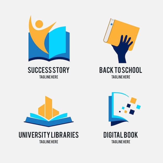homework logo Free vector flat design book universe logo collection
