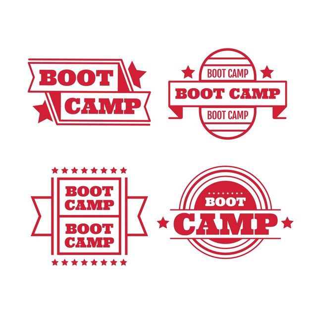 flat design boot camp labels set
