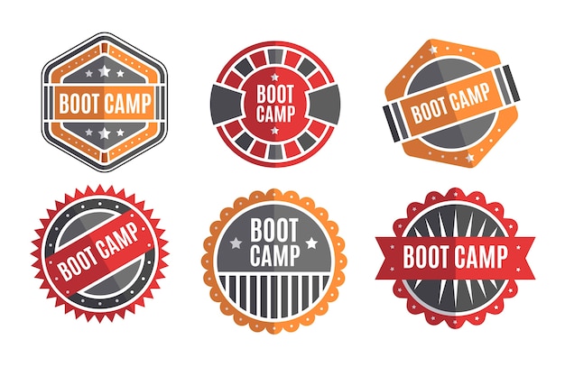 Free vector flat design boot camp labels