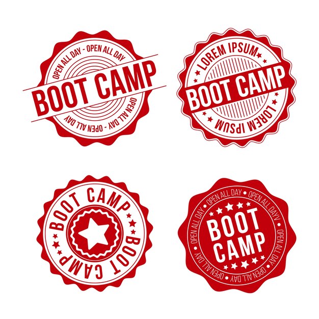 Flat design boot camp stamps