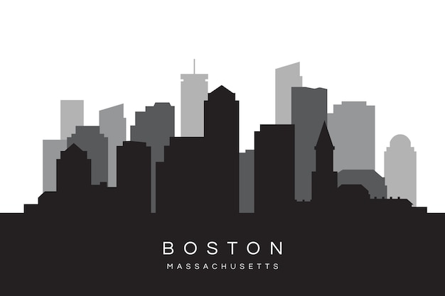 Vettore gratuito siluetta dell'orizzonte di boston design piatto