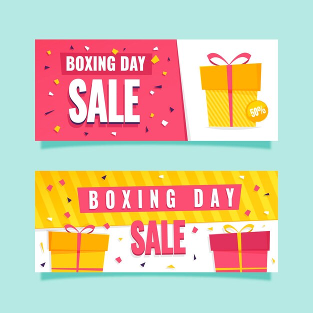 Flat design boxing day event banners