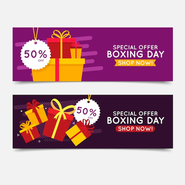 Flat design boxing day sale banners template