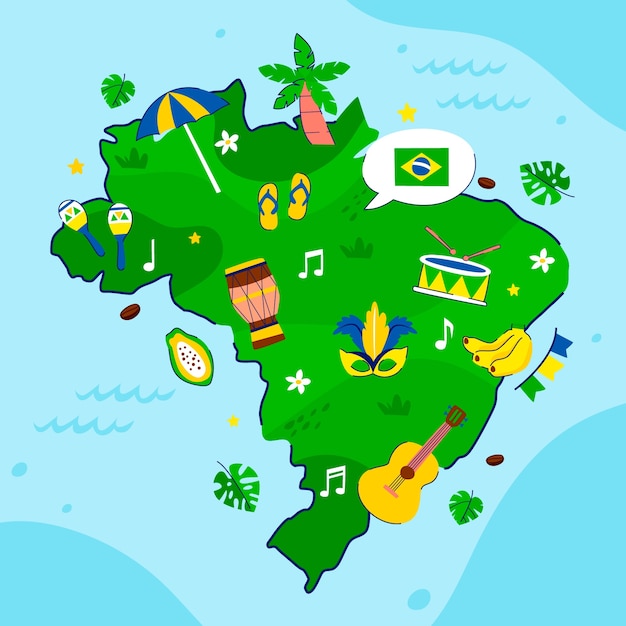 無料ベクター フラットなデザインのブラジル地図イラスト