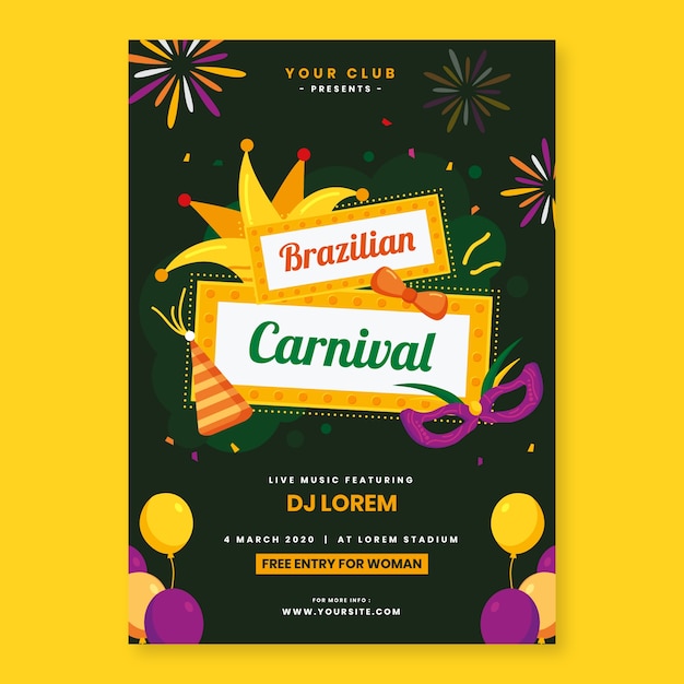 Плоский дизайн бразильский карнавал флаер шаблон