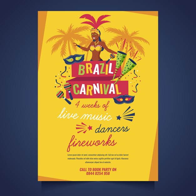 평면 디자인 브라질 카니발 포스터 템플릿 테마