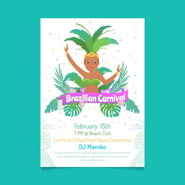 Flat design brazilian carnival poster template