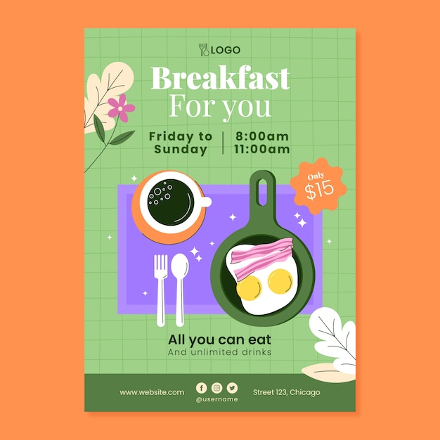 フラットなデザインの朝食ブランチポスター