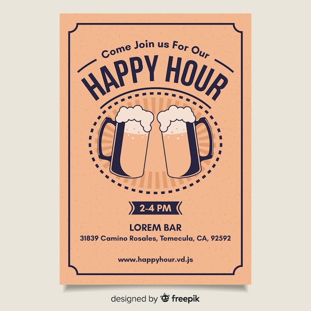 Flat design bright happy hour poster