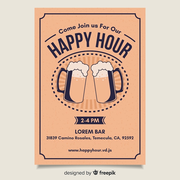 Vettore gratuito poster di happy hour luminoso design piatto