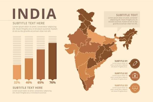 Flat design brown india map infographics