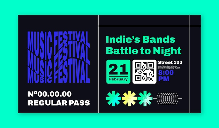 Free Vector flat design brutalism ticket template