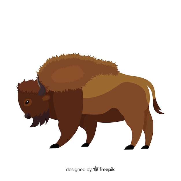 Free vector flat design buffalo animal draw