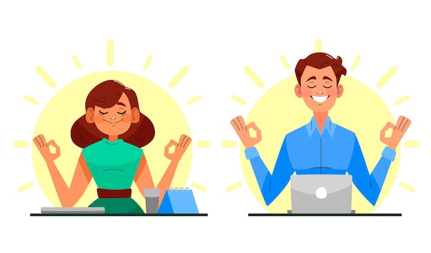 Free vector flat design business people meditating