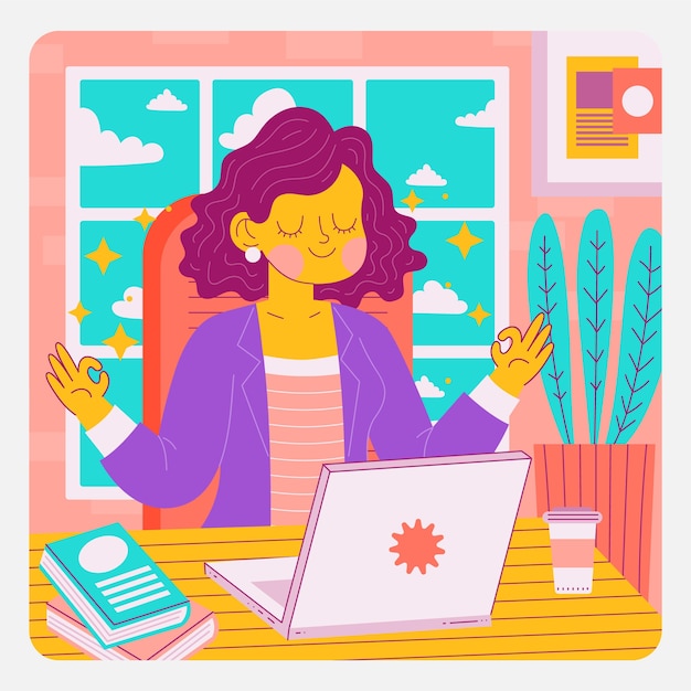 Flat design business person meditating