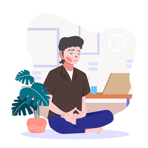 Flat design business person meditating