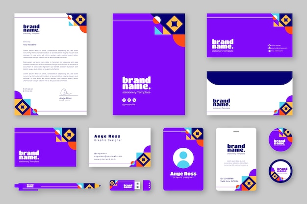 Flat design business stationery template