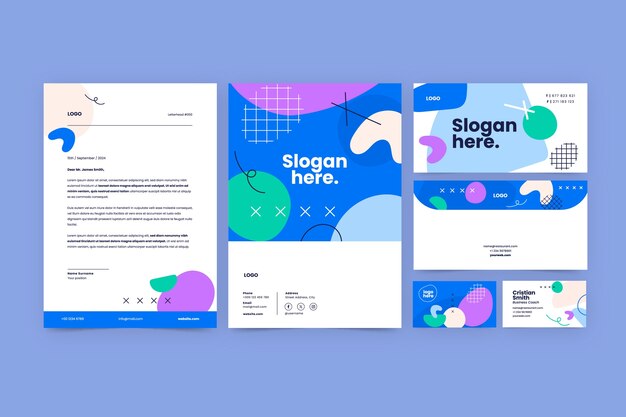 Flat design business stationery template