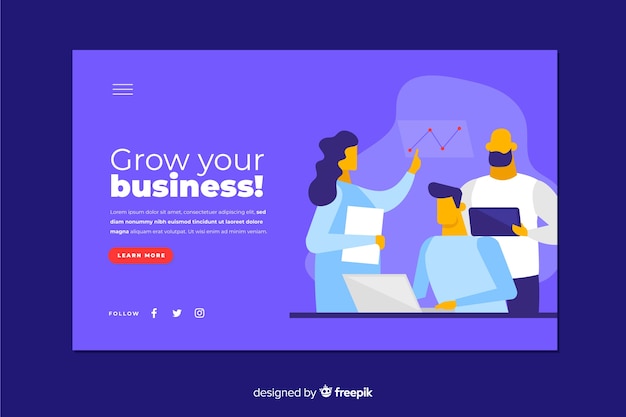 Flat design business strategy landing page with characters