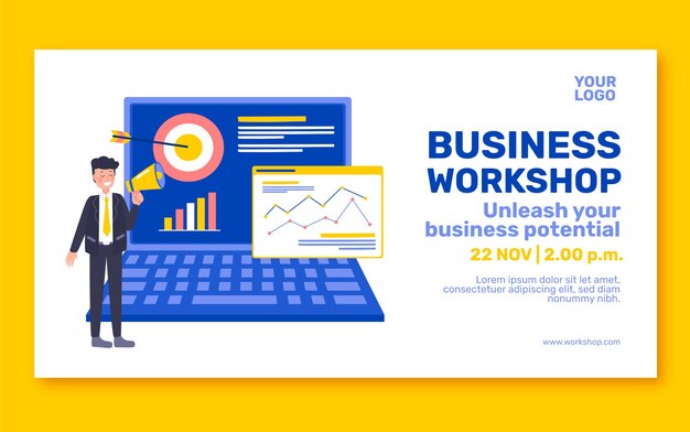 Flat design business workshop facebook template