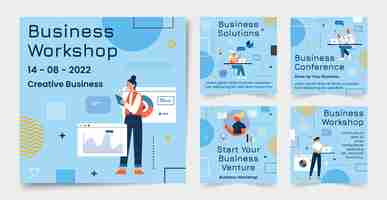 Free vector flat design business workshop instagram posts template