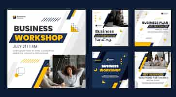 Free vector flat design business workshop instagram posts