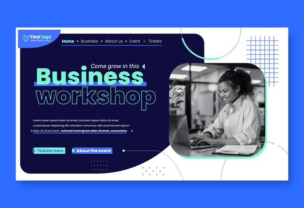 Flat design business workshop landing page template