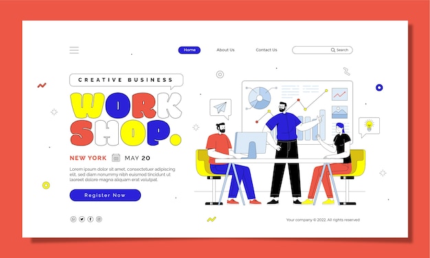 Flat design business workshop landing page template