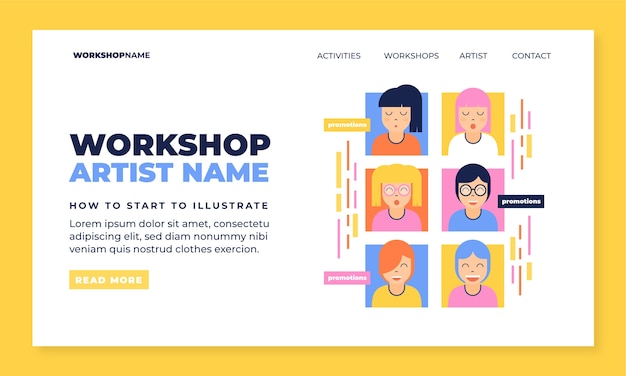 Flat design business workshop landing page