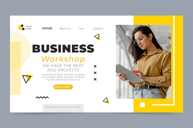 Flat design business workshop landing page