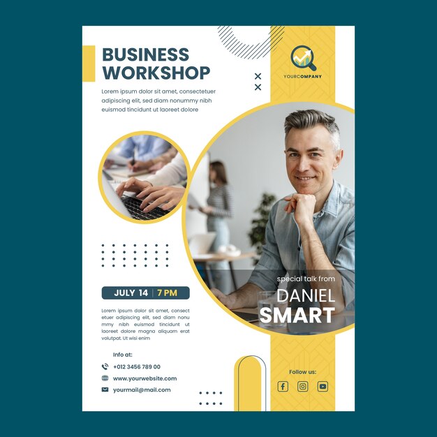 Flat design business workshop poster template