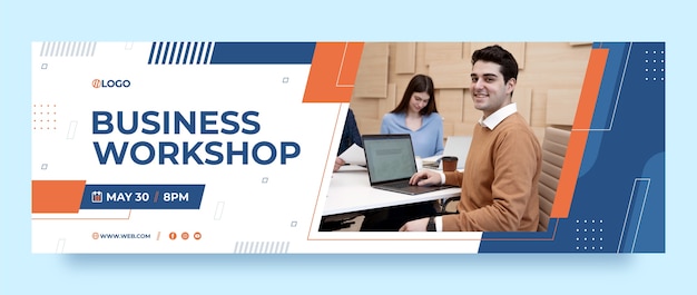 Flat design business workshop twitter header template