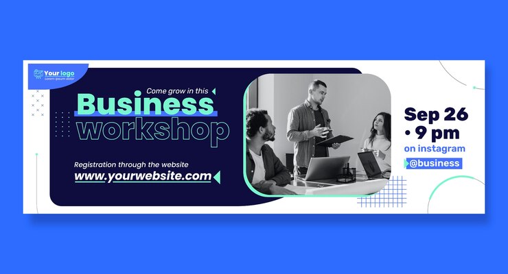 Free Vector flat design business workshop twitter header template
