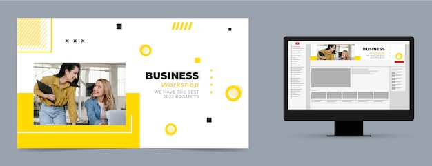 Free vector flat design business workshop youtube channel art template