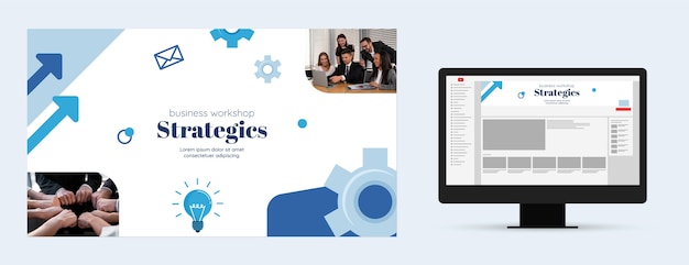 無料ベクター フラットデザインビジネスワークショップyoutubeチャンネルアート