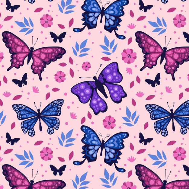 평평한 디자인의 나비 패턴