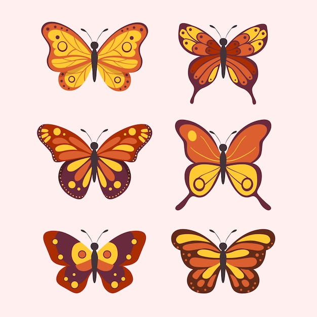 Free vector flat design butterfly set