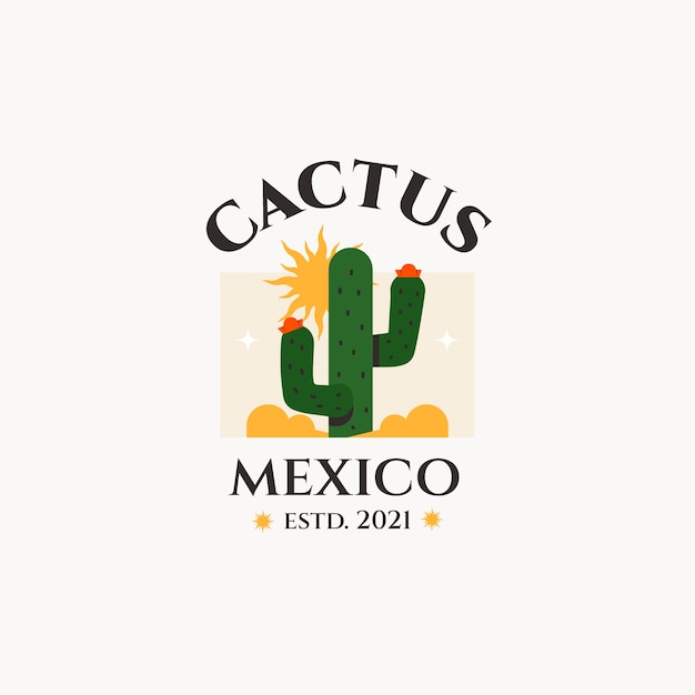 Шаблон логотипа кактуса с плоским дизайном