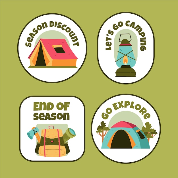 Flat design camping adventure labels  template