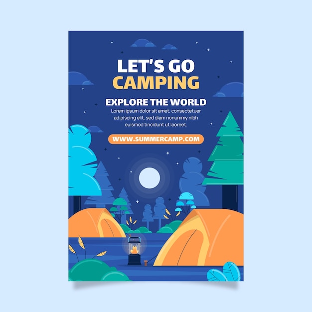 Flat design camping adventure  poster